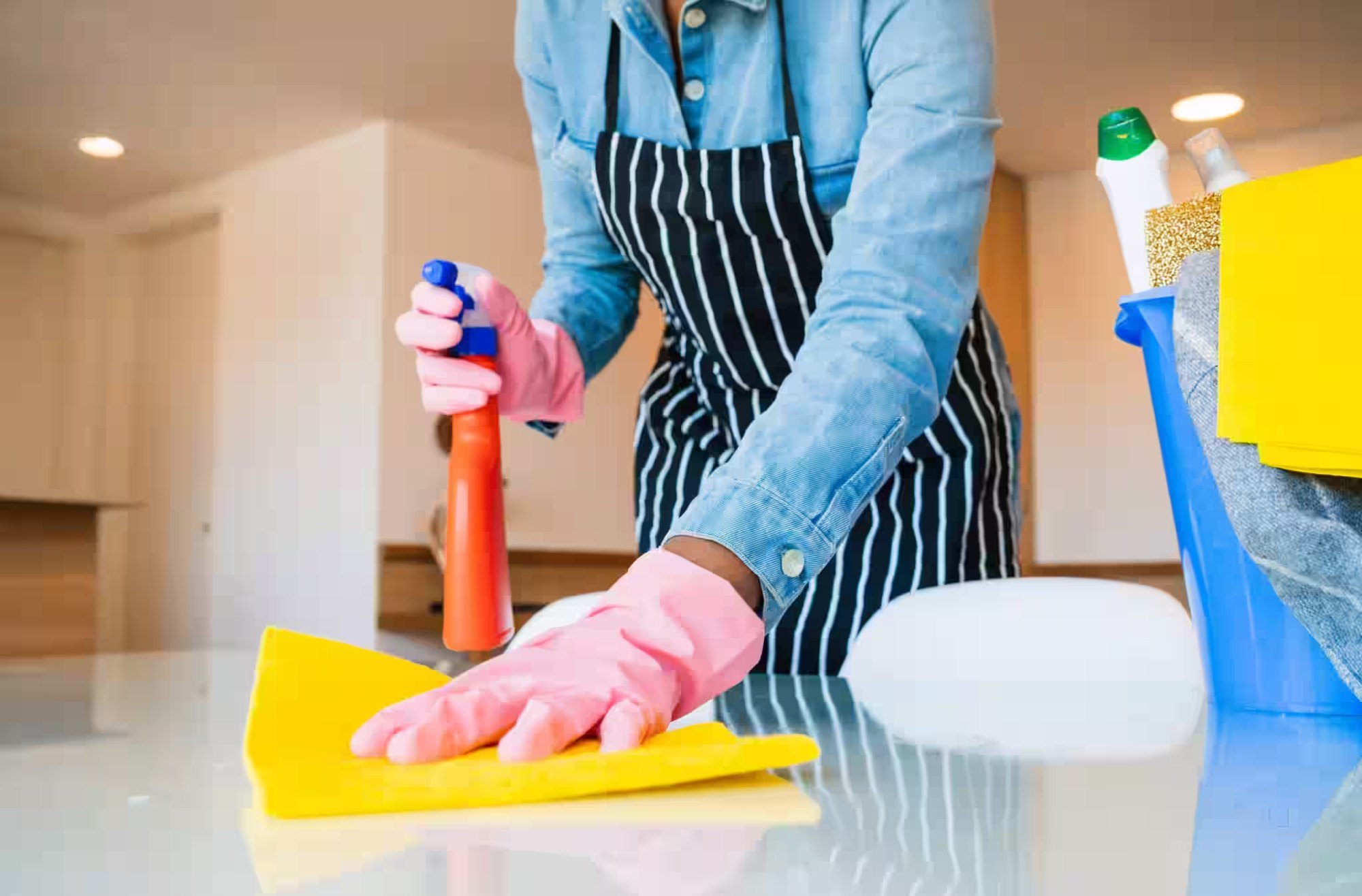Skilled maid from Sunset Shine Home Cleaning efficiently organizing and cleaning a Loxahatchee home, showcasing professional expertise