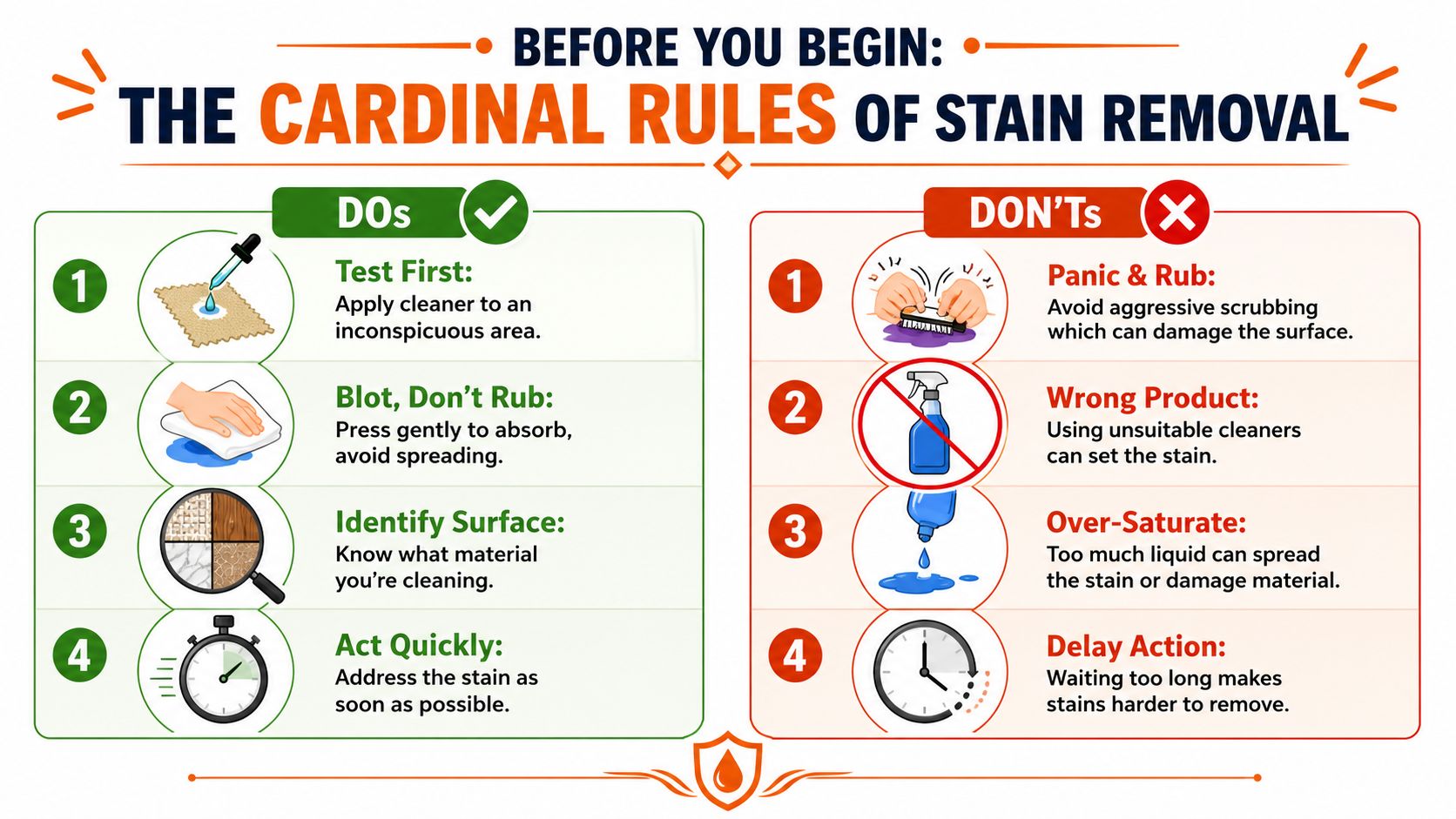 Before You Begin The Cardinal Rules of Stain Removal