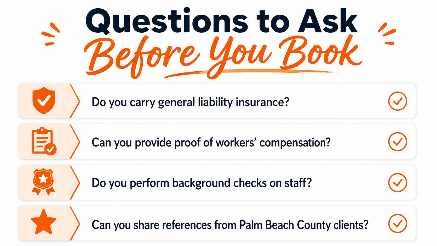 A checklist of important questions to ask before hiring professional janitorial or cleaning service providers.