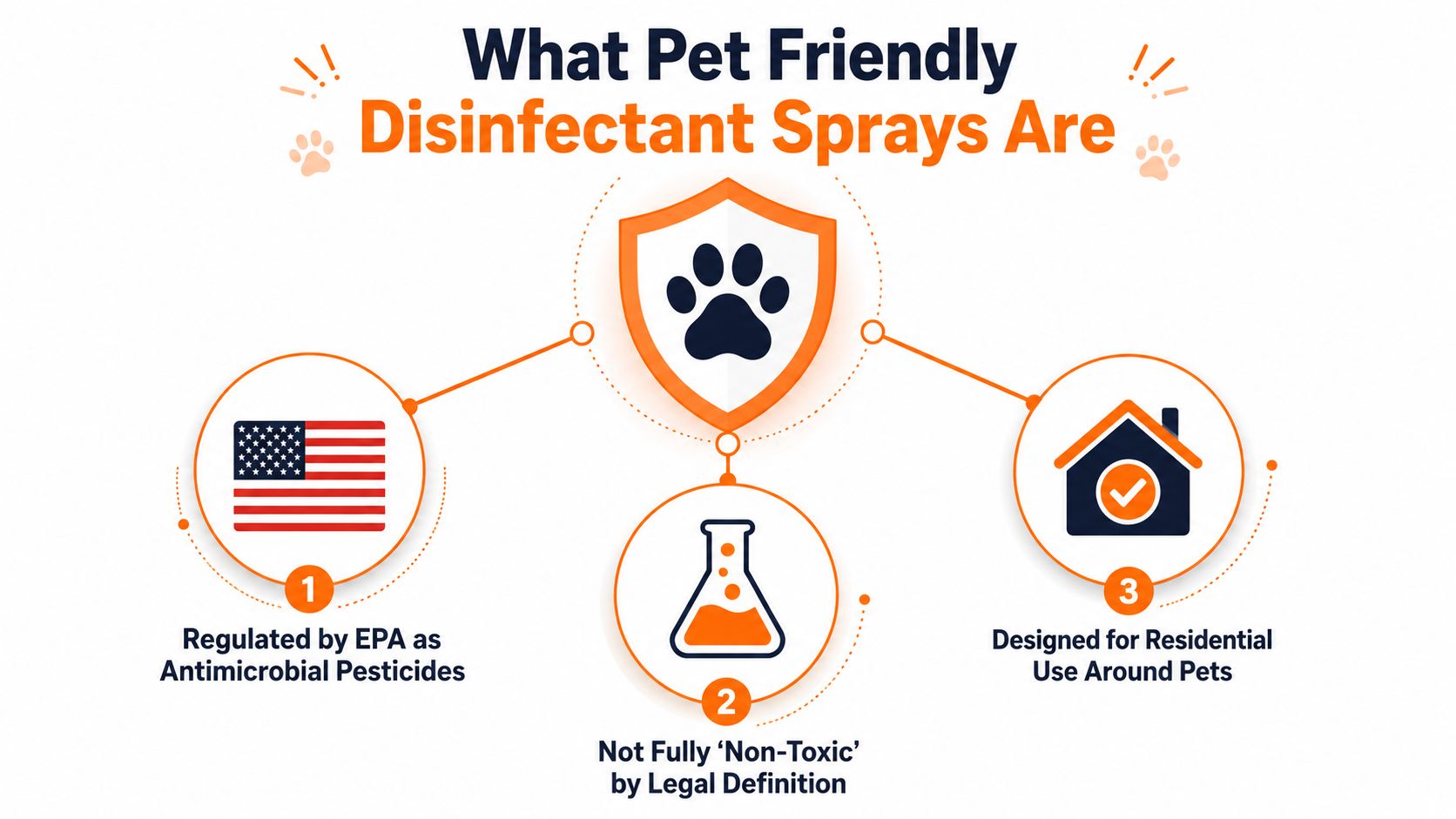 An infographic explaining three key definitions of pet friendly disinfectant sprays for residential pet owners.